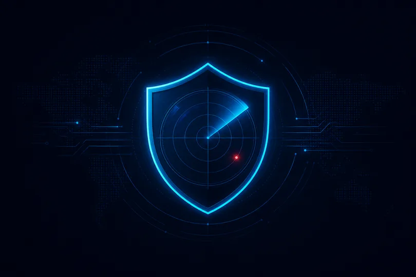 Shield with radar scan representing browser privacy protection layers